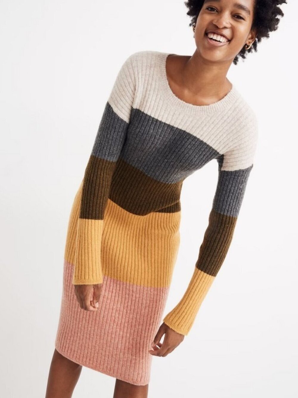 Madewell Colorblock Midi Sweater Dress in Coziest Yarn Women's Medium